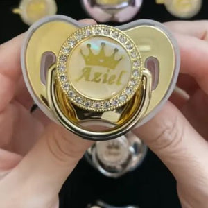 Sucette Artisanale Exquise Personnalisée avec Nom - Design Couronne et Strass