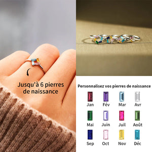 Bague personnalisée en argent 925 avec 3 à 6 pierres de naissance pour grand-mère et maman