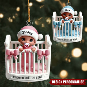 Suspension de Noël Personnalisée – Premier Noël de Bébé en Berceau avec Prénom et Année