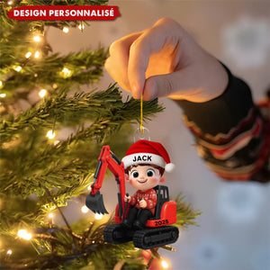Ornement de Noël Personnalisé – Petit Conducteur sur Tracteur ou Pelleteuse