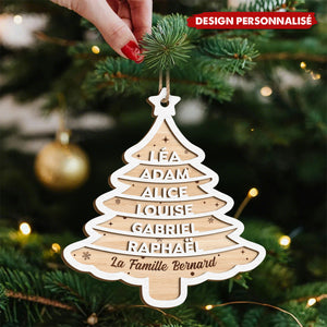 Ornement de Noël en Bois Personnalisé – Sapin Gravé avec Prénoms & Famille