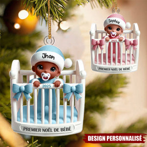 Suspension de Noël Personnalisée – Premier Noël de Bébé en Berceau avec Prénom et Année