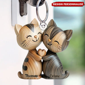 Porte-clés Chats Enlacés – Cadeau d’Amour Personnalisé avec Prénoms