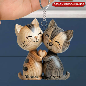 Porte-clés Chats Enlacés – Cadeau d’Amour Personnalisé avec Prénoms