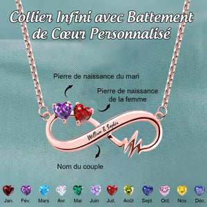 Collier Infini avec Gravure Personnalisée et Pierres de Naissance en Forme de Cœur