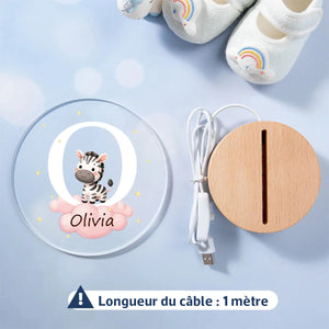 Plaque LED Acrylique Personnalisée – Veilleuse Enfant avec Initiale du prénom et Animal Mignon