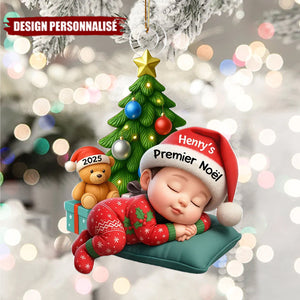 Décoration de Noël Personnalisée en Acrylique – Bébé Dormant en Pyjama Festif