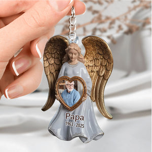 Porte-clés acrylique personnalisé avec ailes d'ange et photo