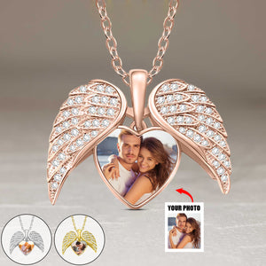 Collier Cœur Ailé avec Photo Personnalisée – Cadeau Unique d’Amour et de Souvenir