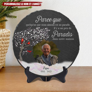 Pierre Commémorative Personnalisée – “Parce que quelqu’un que nous aimons est au paradis”