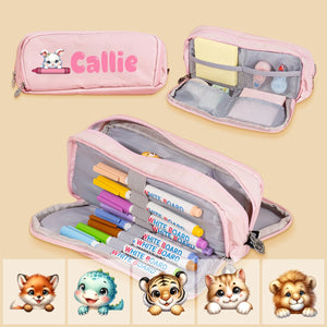 Trousse Scolaire Personnalisée avec Prénom et Animal – Grande Capacité