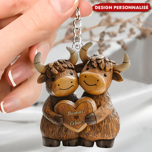 Porte-clés Couple de Yacks – Personnalisé avec Prénoms Gravés