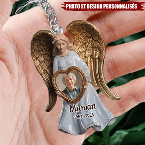 Porte-clés acrylique personnalisé avec ailes d'ange et photo