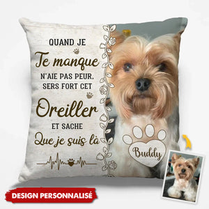 Coussin Personnalisé avec Photo de Chien et Message d’Amour – Cadeau Émotionnel et Réconfortant