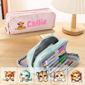 Trousse Scolaire Personnalisée avec Prénom et Animal – Grande Capacité