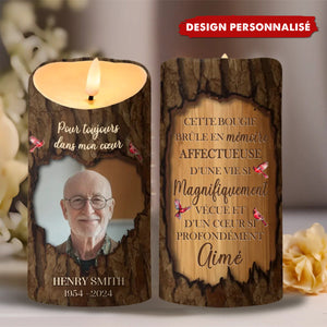 Bougie LED Commémorative Personnalisée – Motif Bois avec Photo et Texte