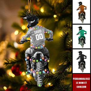 Ornement de Noël Motocross Personnalisée – Ajoutez Nom, Numéro et Couleur