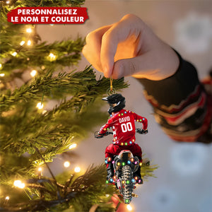 Ornement de Noël Motocross Personnalisée – Ajoutez Nom, Numéro et Couleur
