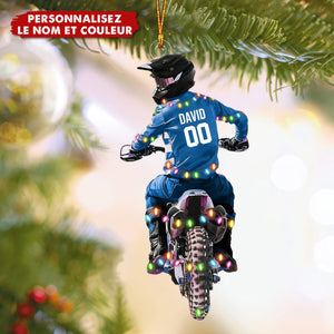 Ornement de Noël Motocross Personnalisée – Ajoutez Nom, Numéro et Couleur