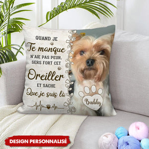 Coussin Personnalisé avec Photo de Chien et Message d’Amour – Cadeau Émotionnel et Réconfortant