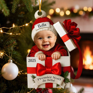 Ornement de Noël Personnalisé avec Photo de Bébé – Coffret Cadeau