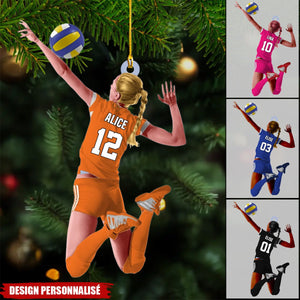 Ornement de Noël Personnalisé – Joueuse de Volley-Ball avec Nom et Numéro