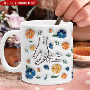 Mug Personnalisé avec Prénoms et Motifs Floraux – Cadeau Émotionnel pour Maman et Famille