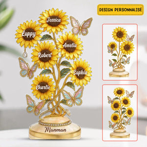 Cadeau Personnalisé pour Mamie - Sculpture de Tournesols avec Noms des Petits-Enfants