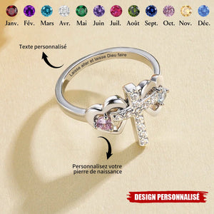 Bague Croix Personnalisée avec Pierre de Naissance – Bijou Chrétien Élégant pour Femmes