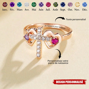 Bague Croix Personnalisée avec Pierre de Naissance – Bijou Chrétien Élégant pour Femmes