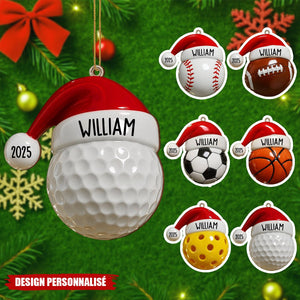 Ornement de Noël en Bois Personnalisé – Style Sportif avec Nom et Année