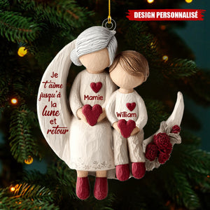 Ornement Personnalisé “Je t’aime jusqu’à la lune et retour” – Mamie et Petit-Enfant