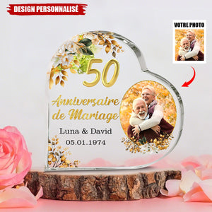 Plaque Photo Cœur Personnalisée — Cadeau d’Anniversaire de Mariage Pour le Couple