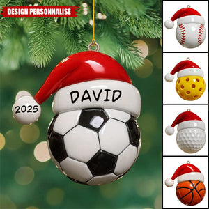 Ornement de Noël en Bois Personnalisé – Style Sportif avec Nom et Année