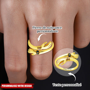 Bague Enlacée Personnalisée avec Pierres de Naissance et Texte Gravé
