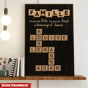 Affiche Personnalisée Mots Croisés Famille – Déco Murale Unique avec Prénoms