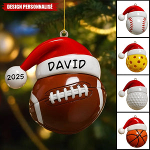 Ornement de Noël en Bois Personnalisé – Style Sportif avec Nom et Année