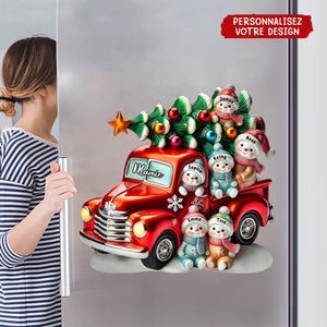 Aimant de Réfrigérateur de Noël Personnalisé – Camion Rouge avec Bonhommes de Neige et Prénoms