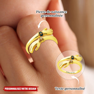 Bague Enlacée Personnalisée avec Pierres de Naissance et Texte Gravé