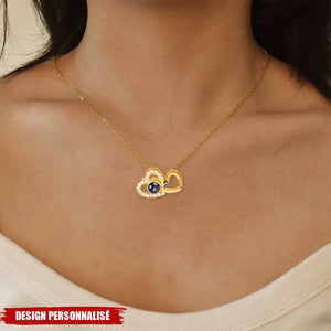 Collier Double Cœur avec Projection Photo – Cadeau Personnalisé Émotionnel