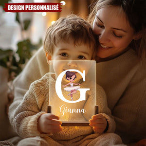 Lampe LED Acrylique Personnalisée avec initiale et fille ballerine - Cadeau Unique pour Enfants