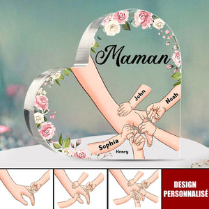 Cadeau Personnalisé en Acrylique en Forme de Cœur pour Maman/Mamie – Gravé avec les Noms des Enfants