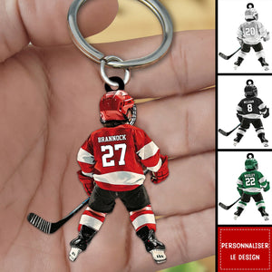 Porte-clés personnalisé joueur de hockey pour enfant - Cadeau pour les amoureux du hockey