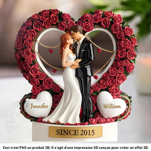 Plaque Acrylique Personnalisée – Couple Romantique avec Roses et Prénoms