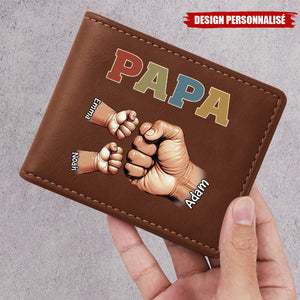 Portefeuille Personnalisé en Cuir– Poings d’Amour Gravés avec les Prénoms des Enfants