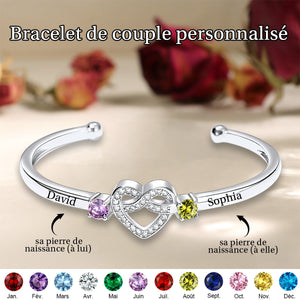 Ensemble pour toujours – Bracelet de couple personnalisé avec pierres de naissance