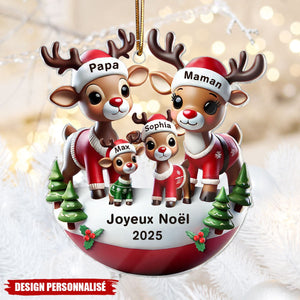 Décoration de Noël Personnalisée en Acrylique – Famille de Rennes avec Prénoms et Message de Noël