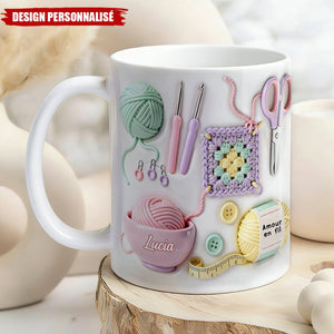 Mug Personnalisé "Amour en Fil" - Le cadeau parfait pour les amateurs de tricot