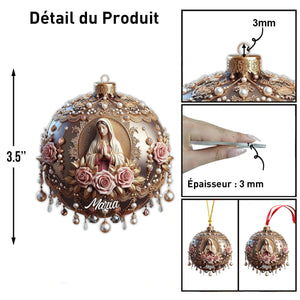 Ornement Chrétien Personnalisé – Vierge Marie et Roses Élégantes