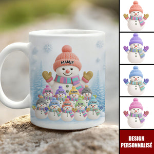 Mug Noël Personnalisé avec Prénoms – Famille de Bonshommes de Neige
